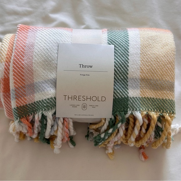 Threshold Plaid Throw Fringe Trim Super Soft Blanket - Picture 5 of 8